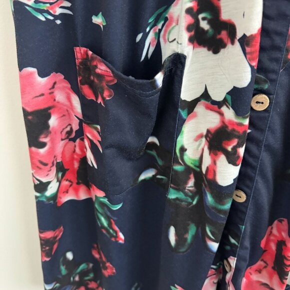 Women's Floral Navy Short-Sleeve V-Neck Pullover Midi Dress Size L - Picture 8 of 9